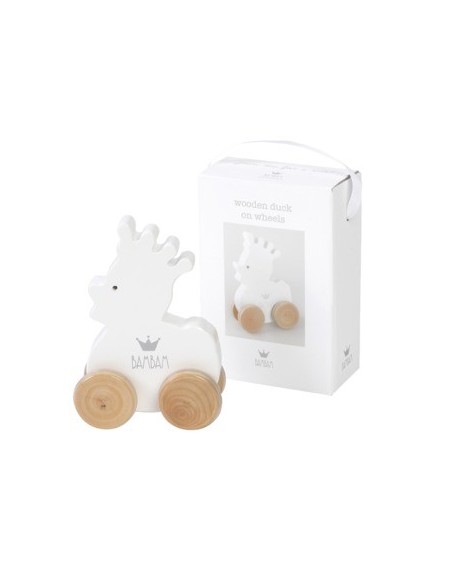 Hölzernes Entenspielzeug auf Rädern