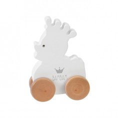 Pato de madera de juguete con ruedas. 2