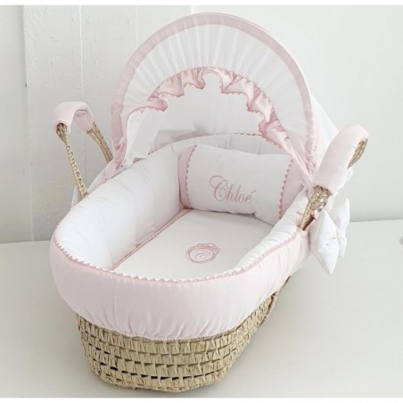 Berço Palm - Medalhão grande - branco e rosa pó