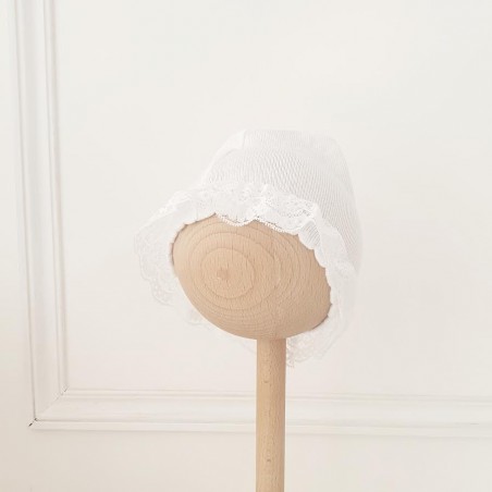 Bonnet blanc - volant dentelle