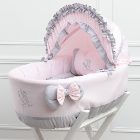 Cuna de bebé niña rosa y gris