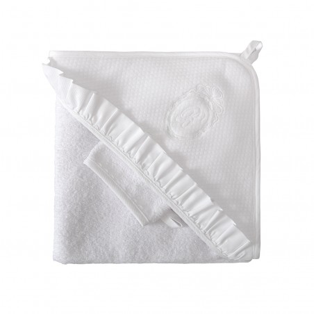 Cape de bain & son gant de toilette - Pure - Gaufré blanc