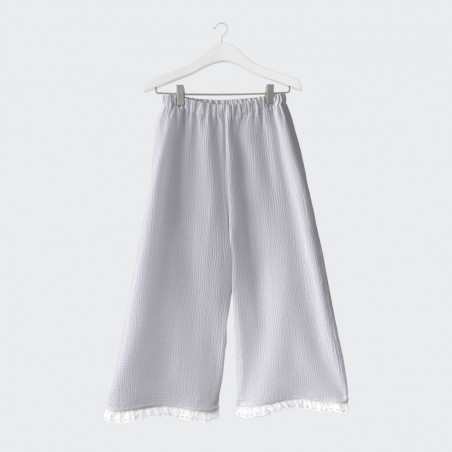 Pantalon large en mousseline - Gris perle