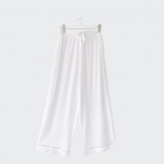 Pantalon large beige en...