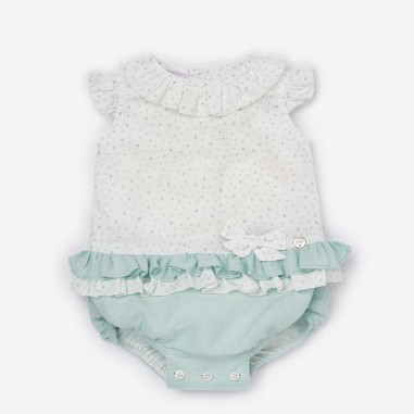 Vestido Culotte Branco e Verde Água