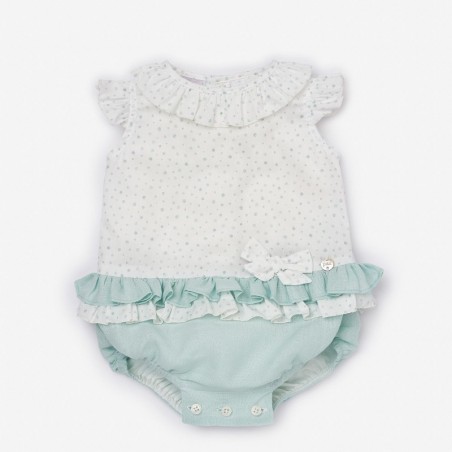 Vestido Culotte Branco e Verde Água