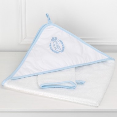 Cape de Bain & Gant de Toilette - Collection César Bleu Ciel